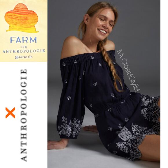 NWT! FARM RIO Embroidered Eyelet Romper! Cold Shoulder Blue NEW XS Anthropologie